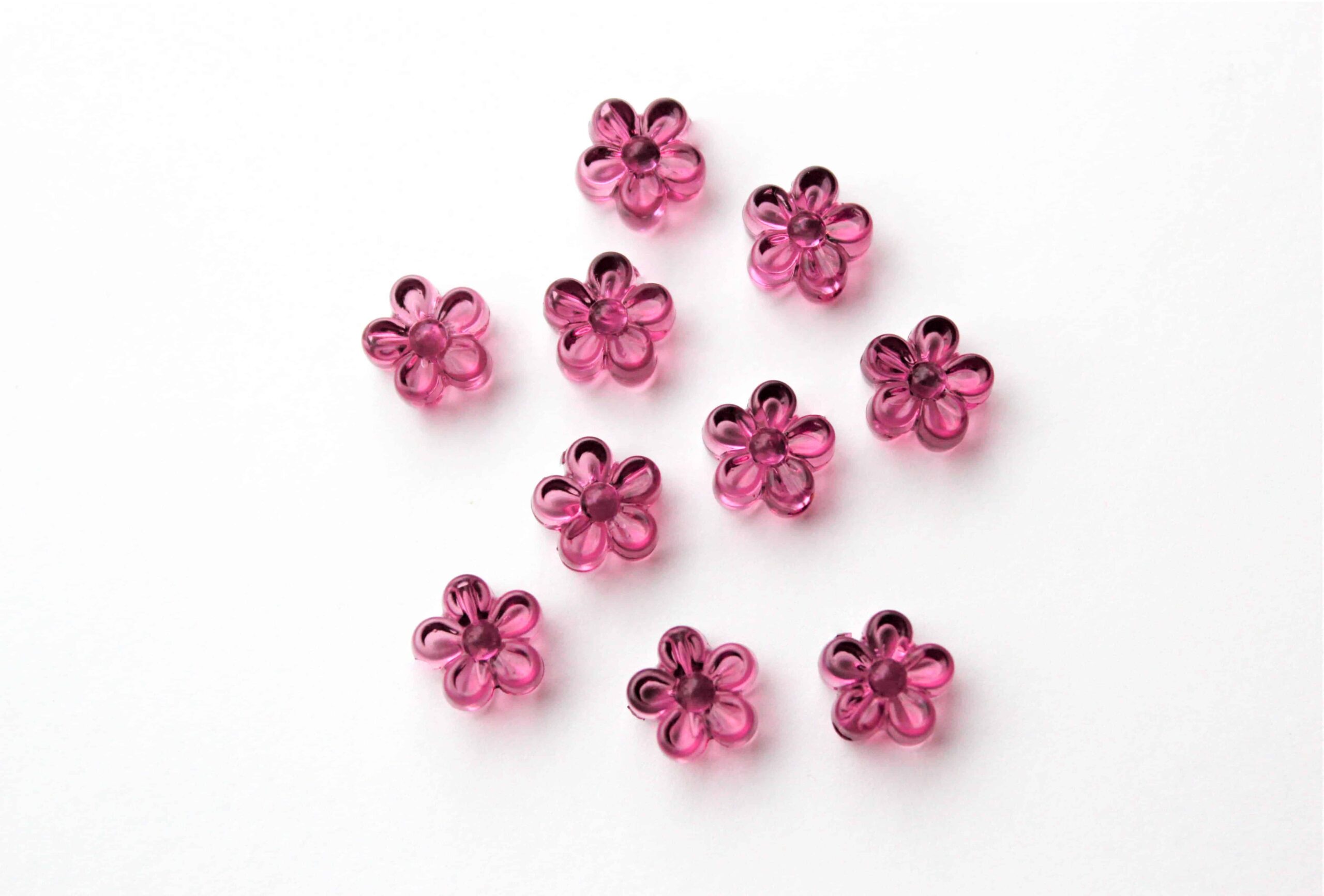 Akrylperler, blomster, mørk rosa. - Bilde 3