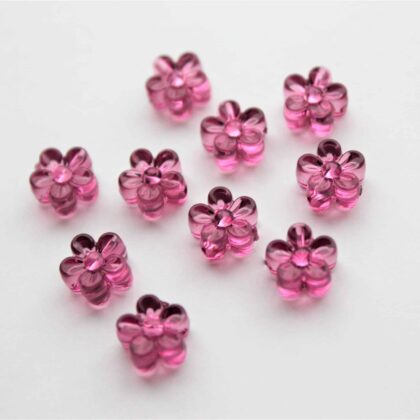 Akrylperler,  blomster, mørk rosa.