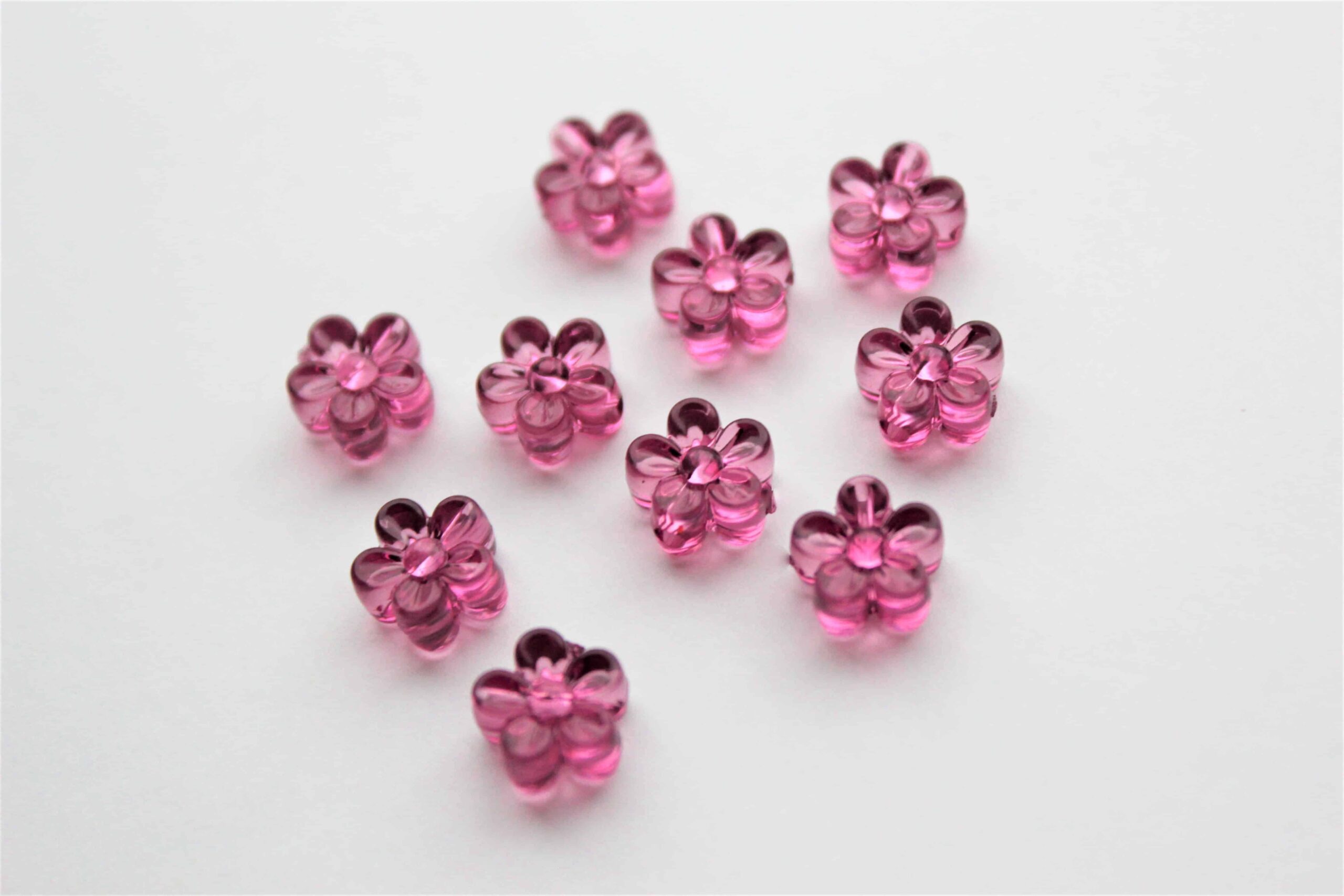 Akrylperler, blomster, mørk rosa.