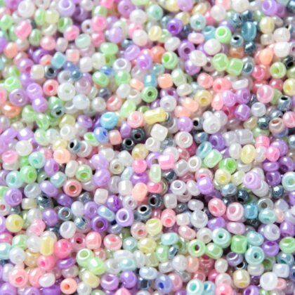 Seed beads, pastell farger, opak, 2mm