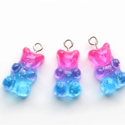 Gummy bear, anheng, tofarget blå og rosa, glitter