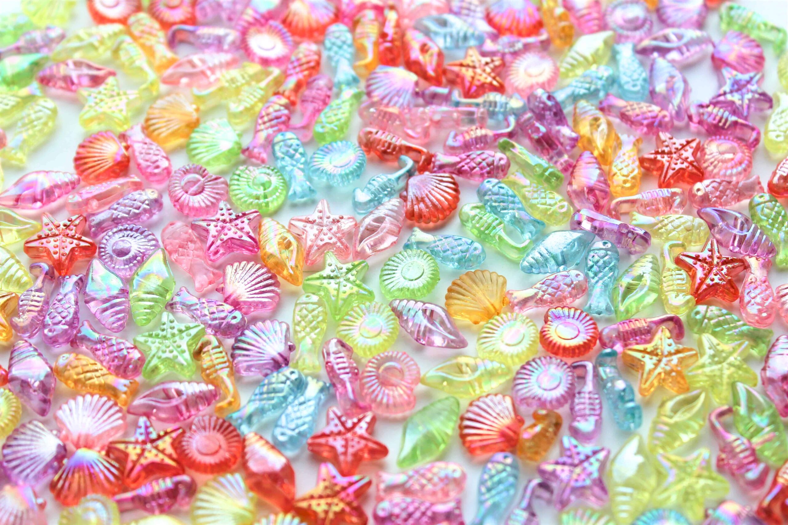 Akrylperler, havdyr/skjell, med regnbuelakk - Bilde 4