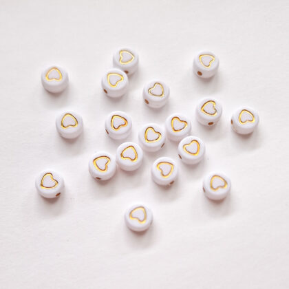 Akrylperler, runde med hjerter, 7mm