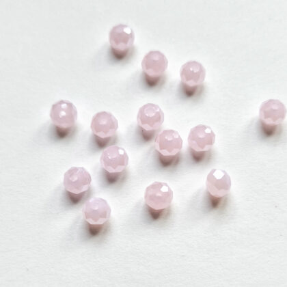Fasettperler, 6mm, glass, lys rosa opak