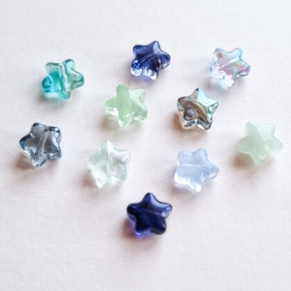 Glassperler, stjerner, blå/grønn mix
