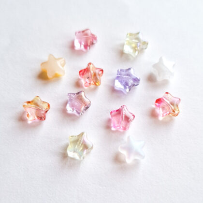 Glassperler, stjerner, rosa/oransje mix, 10pk