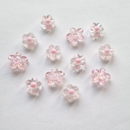 Akrylperler, blomster, rosa mix
