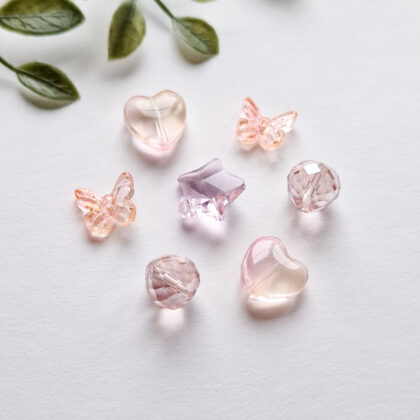 Glassperler, rosa/fersken farget blanding
