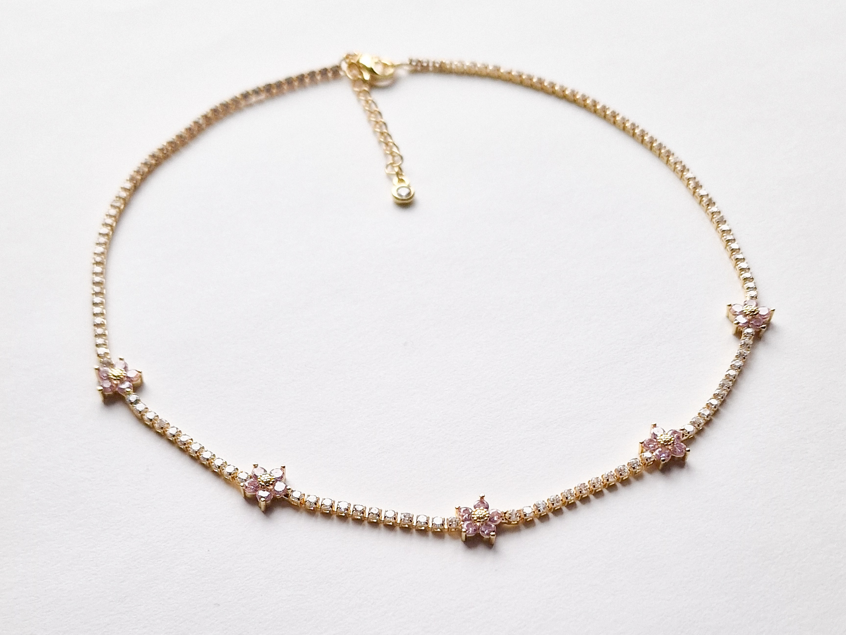 18k gullforgylt smykke med blomster i Cubic Zirconia - Bilde 2
