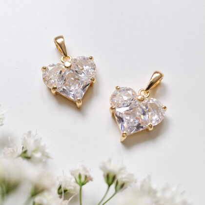 Anheng, 18k gullforgylt, hjerte, med Cubic Zirconia