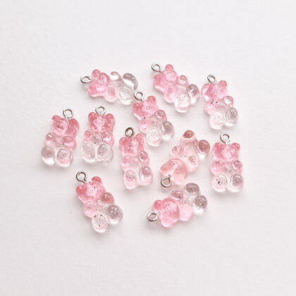 Gummy bear, anheng,  tofarget lys rosa og blank, glitter