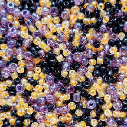 Seed beads mix, svart, oransje og lilla
