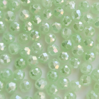 Fasettperler, 6mm, glass, lys grønn opak