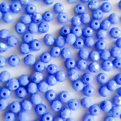Fasettperler, 4mm, glass, blå/lilla opak, ab,
