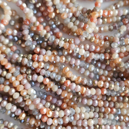 Fasettperler, glass, beige/brun mix, 2,5mm