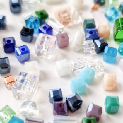 Fasettperler, glass, firkantede