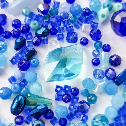Fasettperler, glass, blå mix