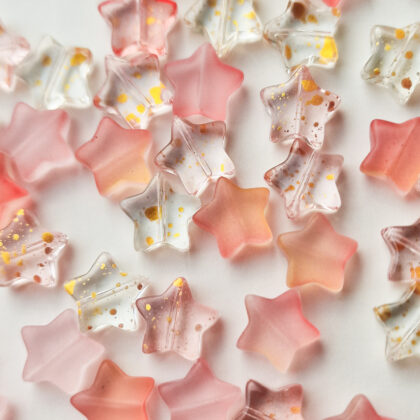 Glassperler, rosa stjernemiks 10pk