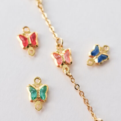 18k gullforgylte sommerfugl charms, 4pk