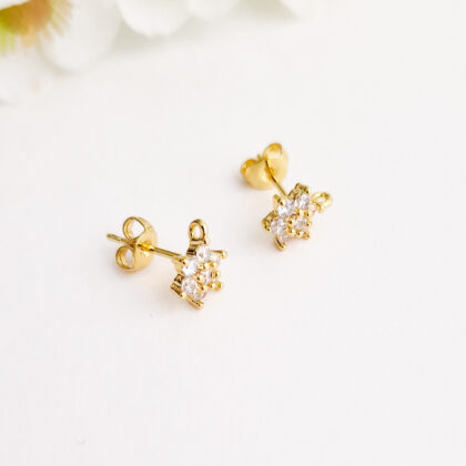18k gullforgylte blomster øredobber med ring