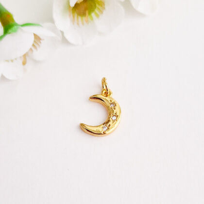 18k gullforgylt måne anheng med Cubic Zirconia