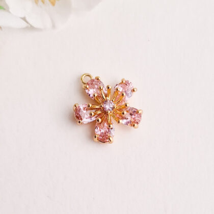 18k gullforgylt anheng, rosa kirsebærblomst