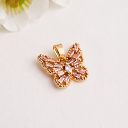Anheng, sommerfugl, rosa med Cubic Zirconia