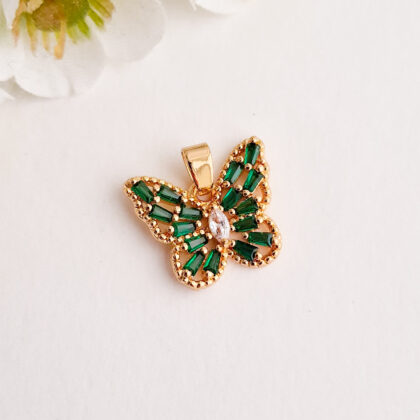 Anheng, sommerfugl, grønn med Cubic Zirconia