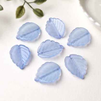 Glassperler, blader, blå, 4 pk