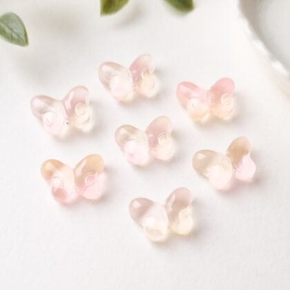 Glassperler, sommerfugler, rosa/gul 8pk
