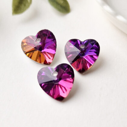 Anheng, glasshjerte, rosa/oransje, 14mm