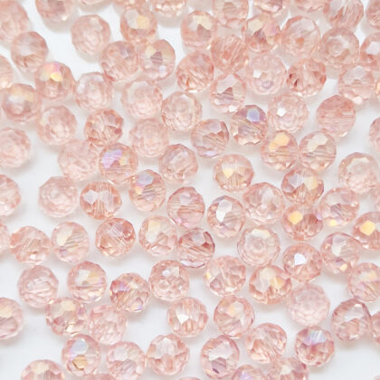 Fasettperler, glass, 6mm, lys rosa
