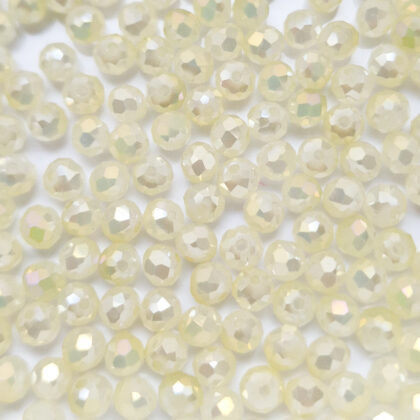 Fasettperler, glass, 6mm, lys gul, opak, ab
