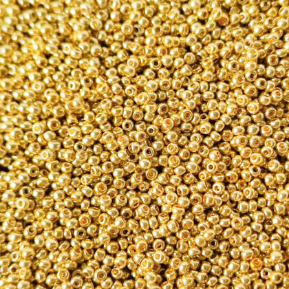 Seed beads, gullfargede, 2mm