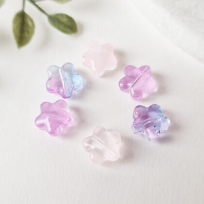 Glassperler, blomster, lilla-rosa mix, 6pk