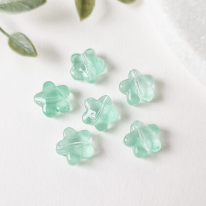 Glassperler, blomster, mint, 6pk