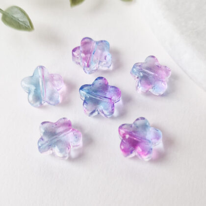Glassperler, blomster, blå-lilla, 6pk
