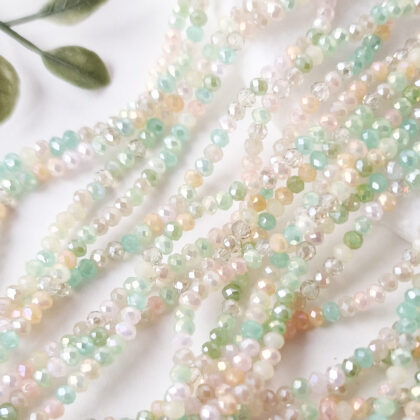 Fasettperler, glass, mix, 2,5mm, Vår-grønn