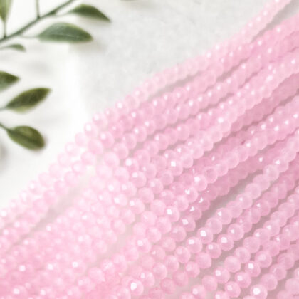 Fasettperler, 4mm, lys rosa opak