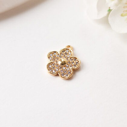 18k gullforgylt blomster anheng med Cubic Zirconia