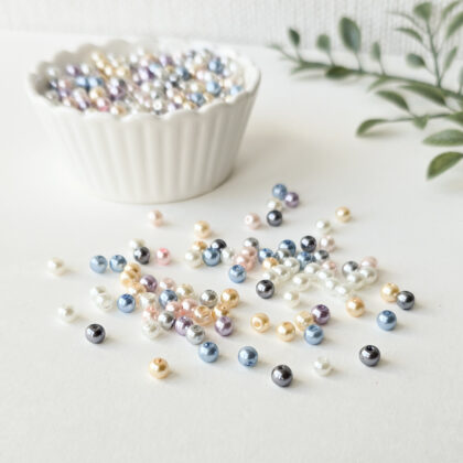 Glassperler med perlemor effekt, 4mm, mix