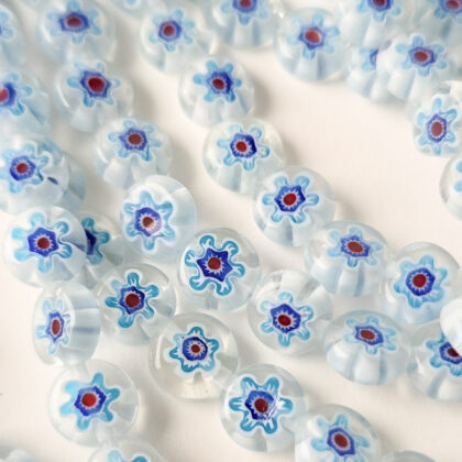 Glassperler, millefiori,  blå blomst