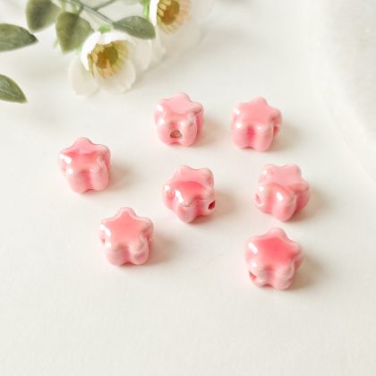 Porselensperler, rosa blomster, 4pk