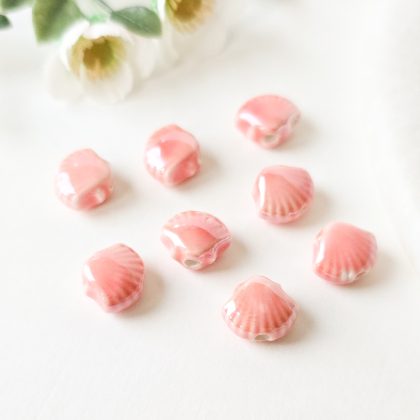Porselensperler, rosa skjell, 4pk