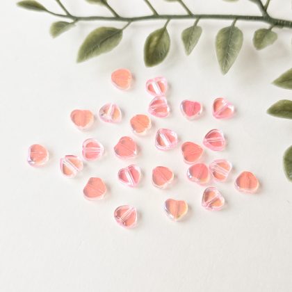 Glassperler, hjerter, rosa ab