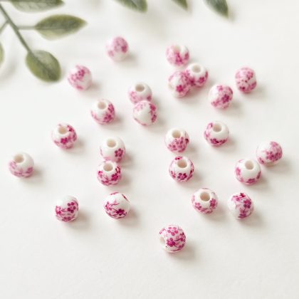 Porselensperler, runde med blomstermotiv, 6mm