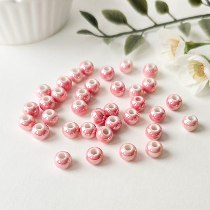 Porselensperler, runde, rosa ab, 7mm