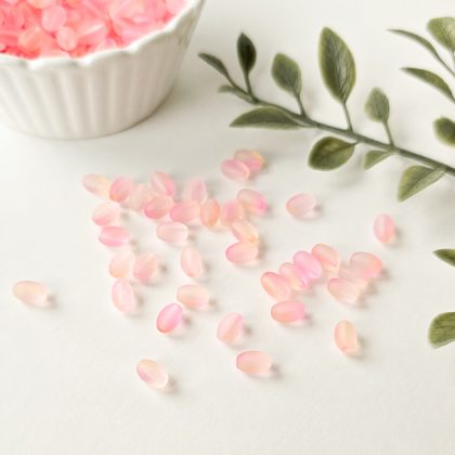 Glassperler, ovale, oransje/rosa